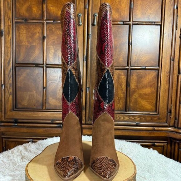 Jessica Simpson Henlee Dark Tan Glossy Desert Snake Combo Textured Wedge Boot - Picture 7 of 16